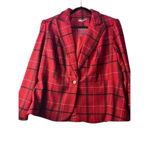 Jessica London Wool Blend Tartan Blazer 18W Plaid Holiday Festive Plus